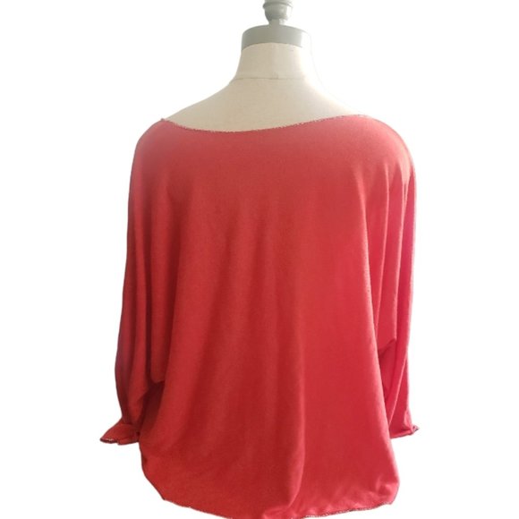 CT883 Orange Oversized V-neck Long Sleeve Blouse with Gold Trim S - Picture 3 of 4